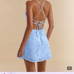 SHEIN Light Blue Backless Lace Dress